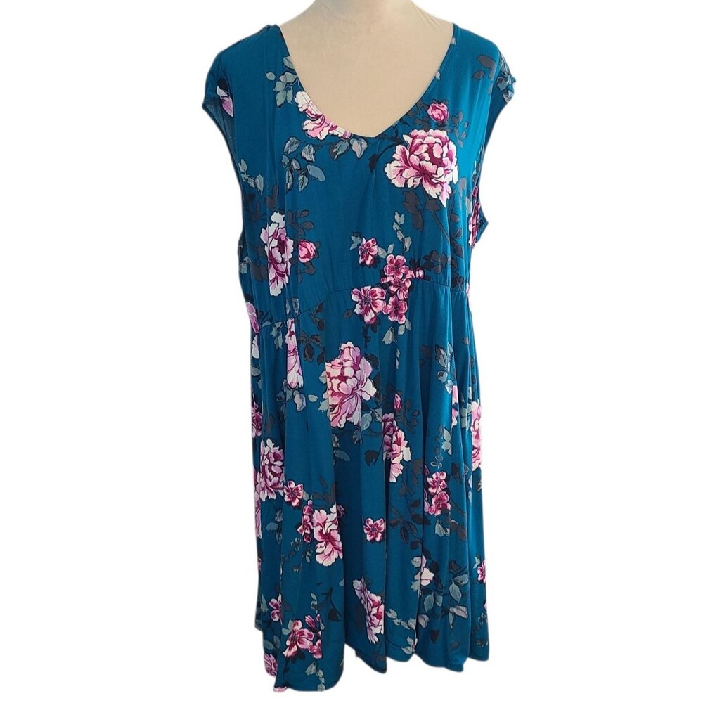 Torrid Womens 2X Blue Floral Print Challis Skater Dress Colorful Bloomcore Flowy
